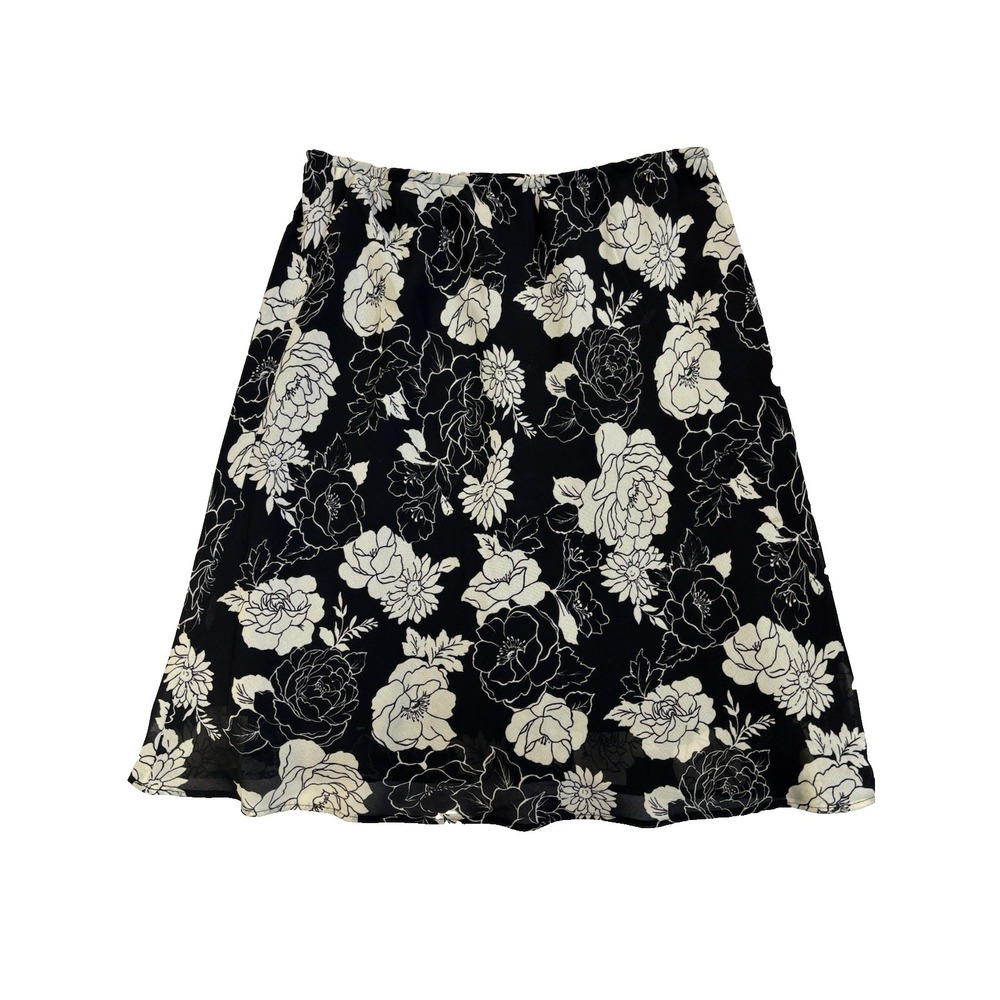 George Girls 14 Black Floral A-Line Skirt Lined Lightweight Spring BOHO Cottage